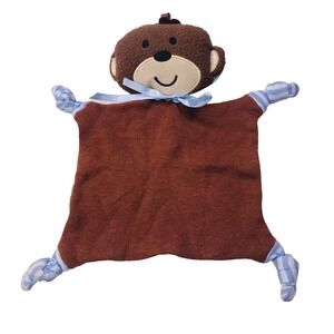 Baby Gear Monkey Security Blanket Plush Brown Blue Knotted Lovey Nunu